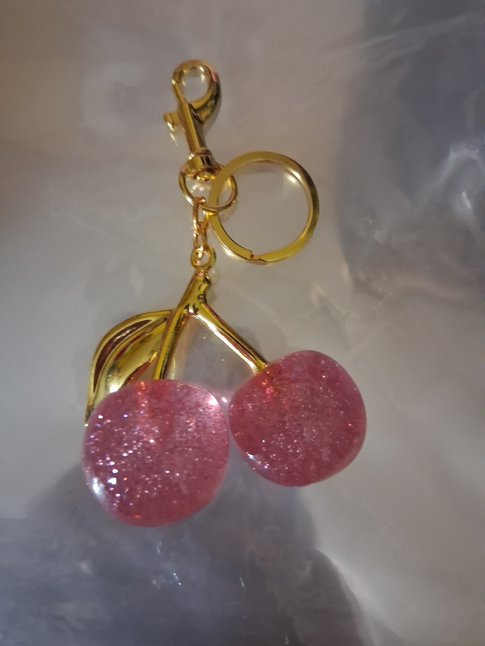 Choice Of 1-Gold-Tone Pink Glitter Cherry Keychain - Women's Accessory